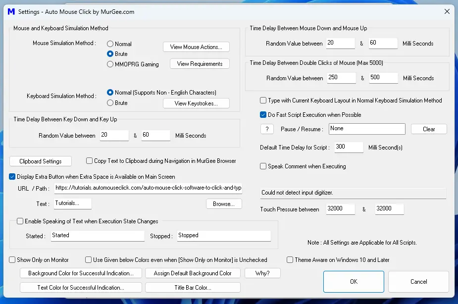 Settings of Auto Mouse Click by MurGee.com